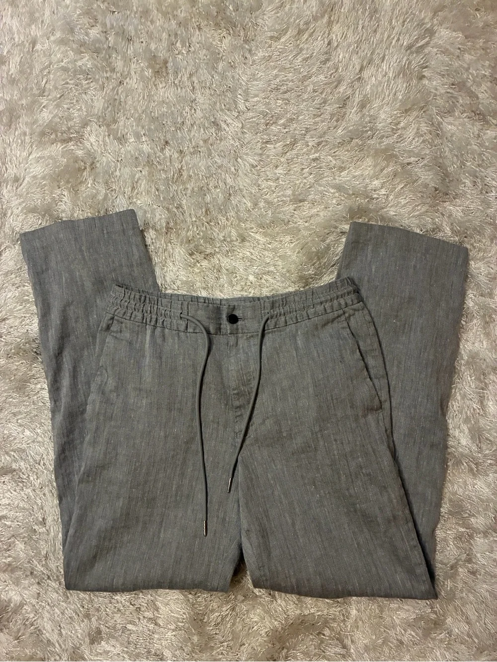 ALFANI Gray Linen-Blend Pants/Trousers Lightweight Drawstring